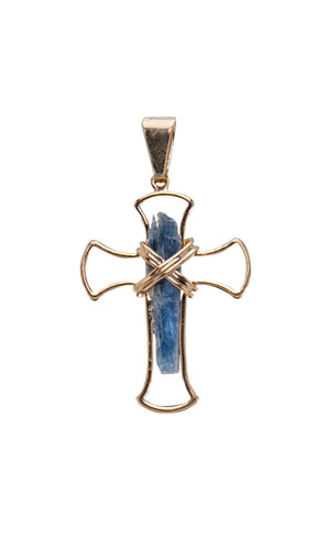 Cruz de Metal com Cianita Azul